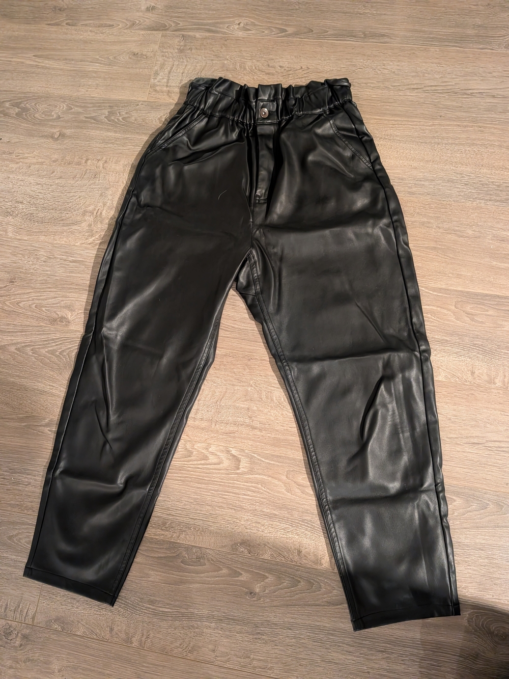 Men's Black Faux Leather Tapered Pants